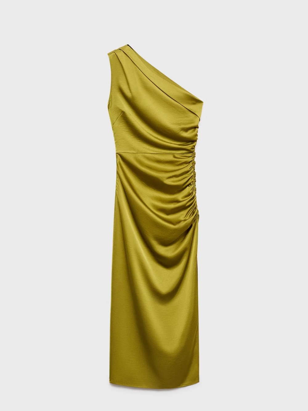 Mango Olive green asymmetrical satin dress with side slits NWT - Picture 2 of 7